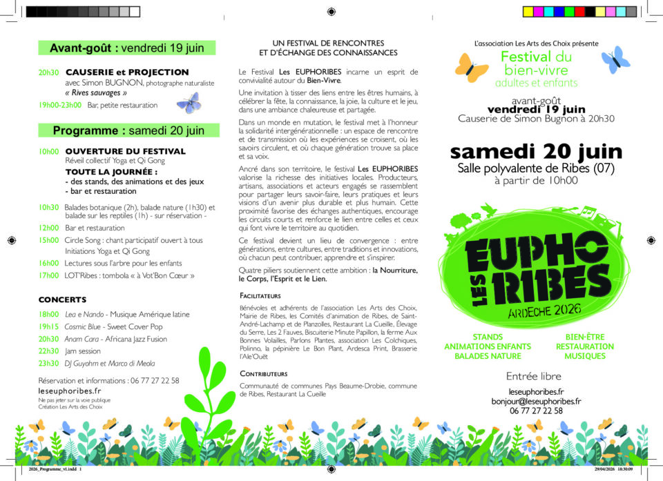 Aperçu du programme officiel du festival Les Euphoribes 2026